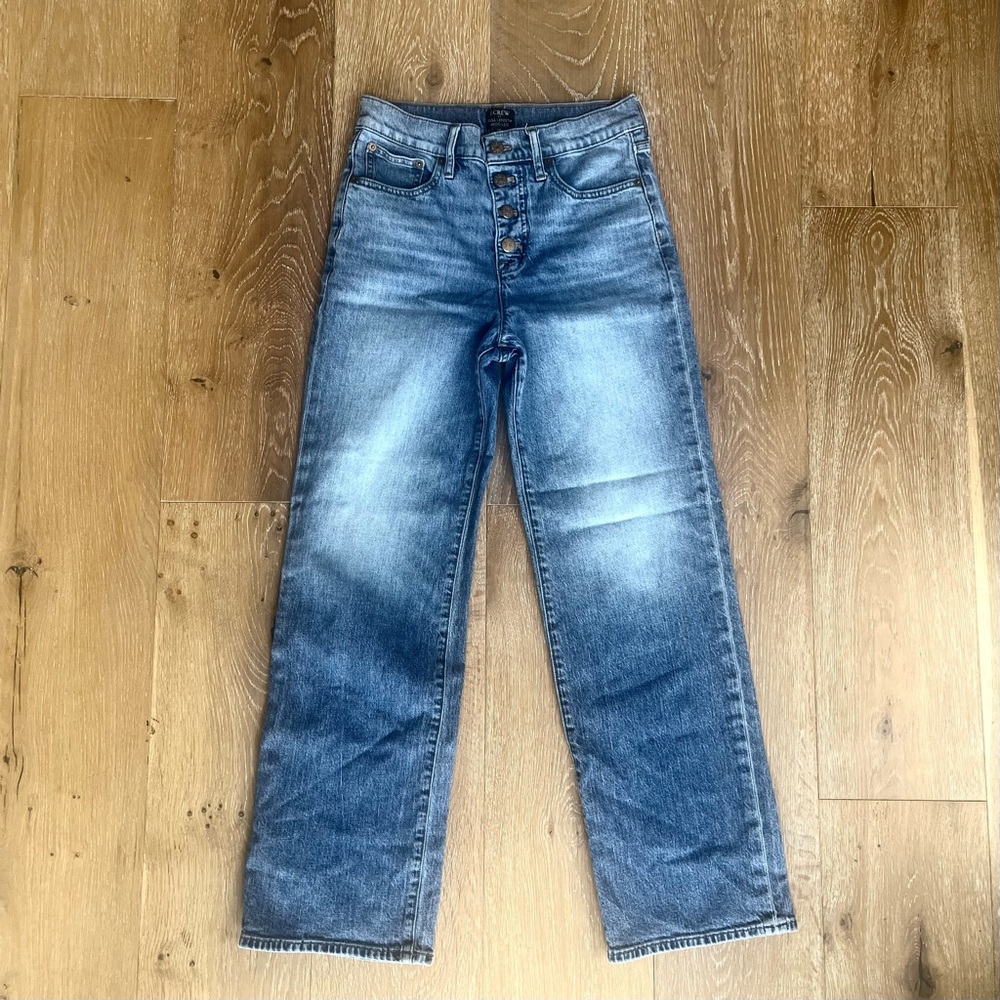 J Crew Wide Leg Full Length Jeans 26 Size Button Fly High Waisted